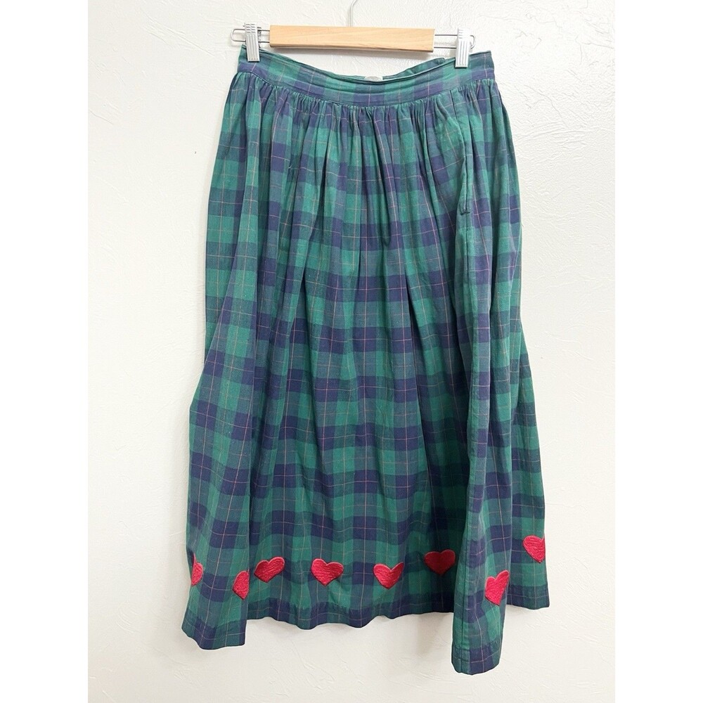 Plaid Maxi Skirt with Embroidered Heart Accents